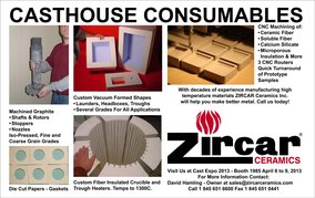 ZIRCAR Ceramics, Inc. to feature its line of Casthouse consumables at CAST EXPO 2013