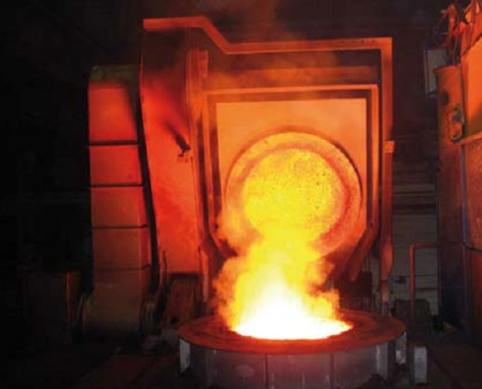 One of the new melting furnaces in operation