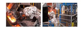 KUKA - KR 1000 titan F casts molten iron at Georg Fischer