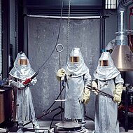 A trio of metalworkers pouring molten bronze: Alun Callender's best shot