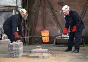 UK - HRH The Duke of Gloucester casts plaque at historic Loughborough Bellfoundry during Royal Visit